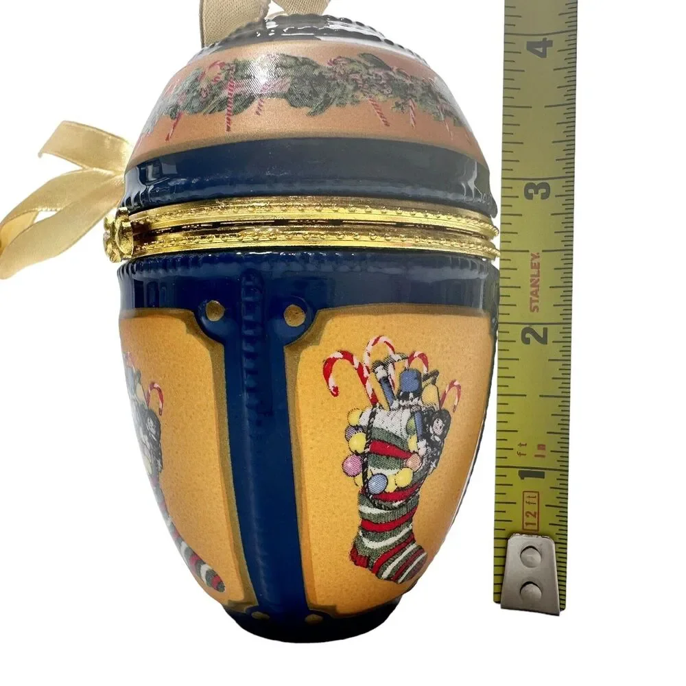 Imperial Nutcracker Porcelain Christmas Egg Gold Label Music‎ Box Ornament WORKS